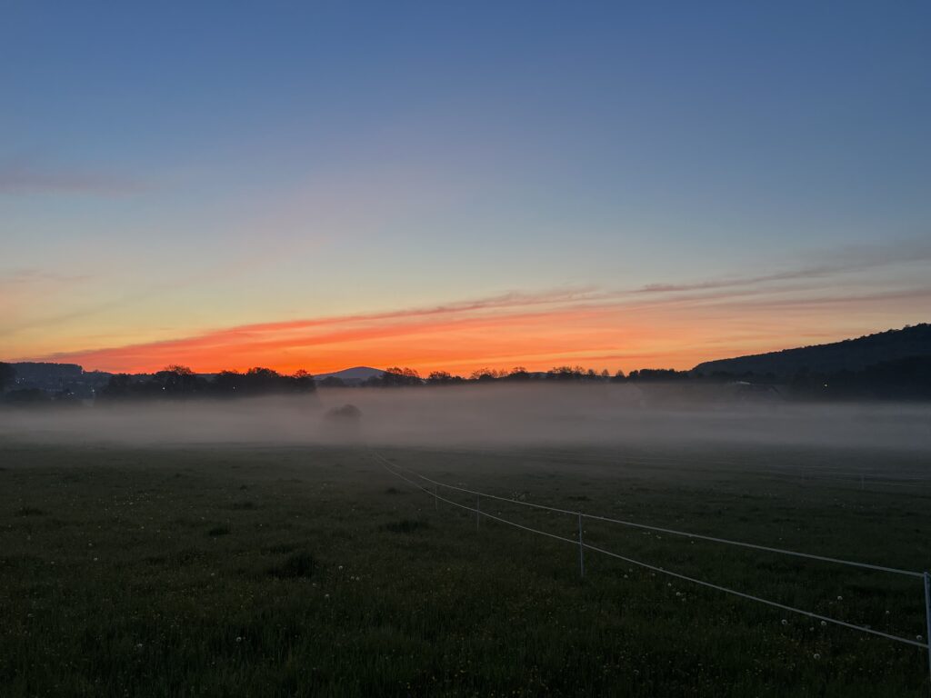 Sonnenaufgang beim ersten Drohneneinsatz im Bereich Eiterfeld, Foto: Matthias Bender